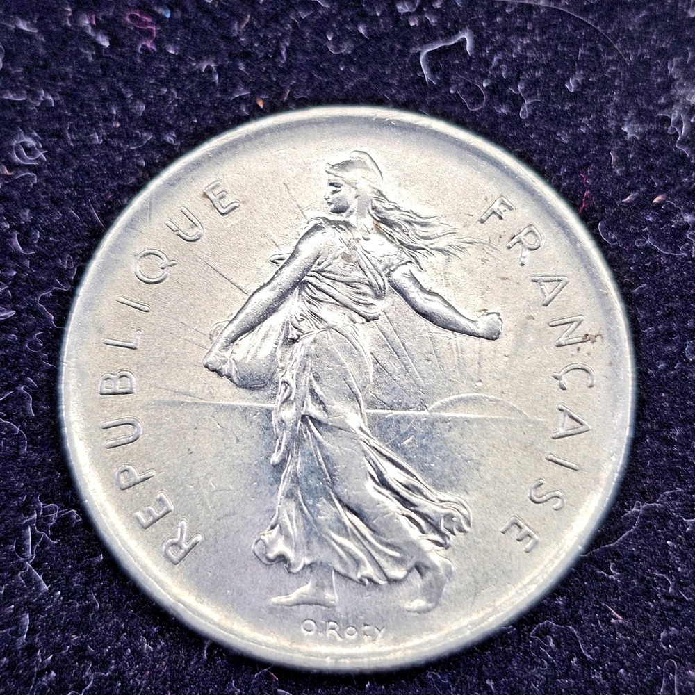 1971 France 5 Francs Semeuse Fifth Republic/Copper-Nickel Coin O. Roty Signature